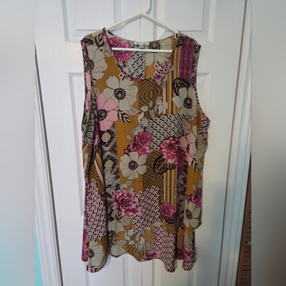 Spense Plus Size Floral Sleeveless Top - Pink, Cream, Brown